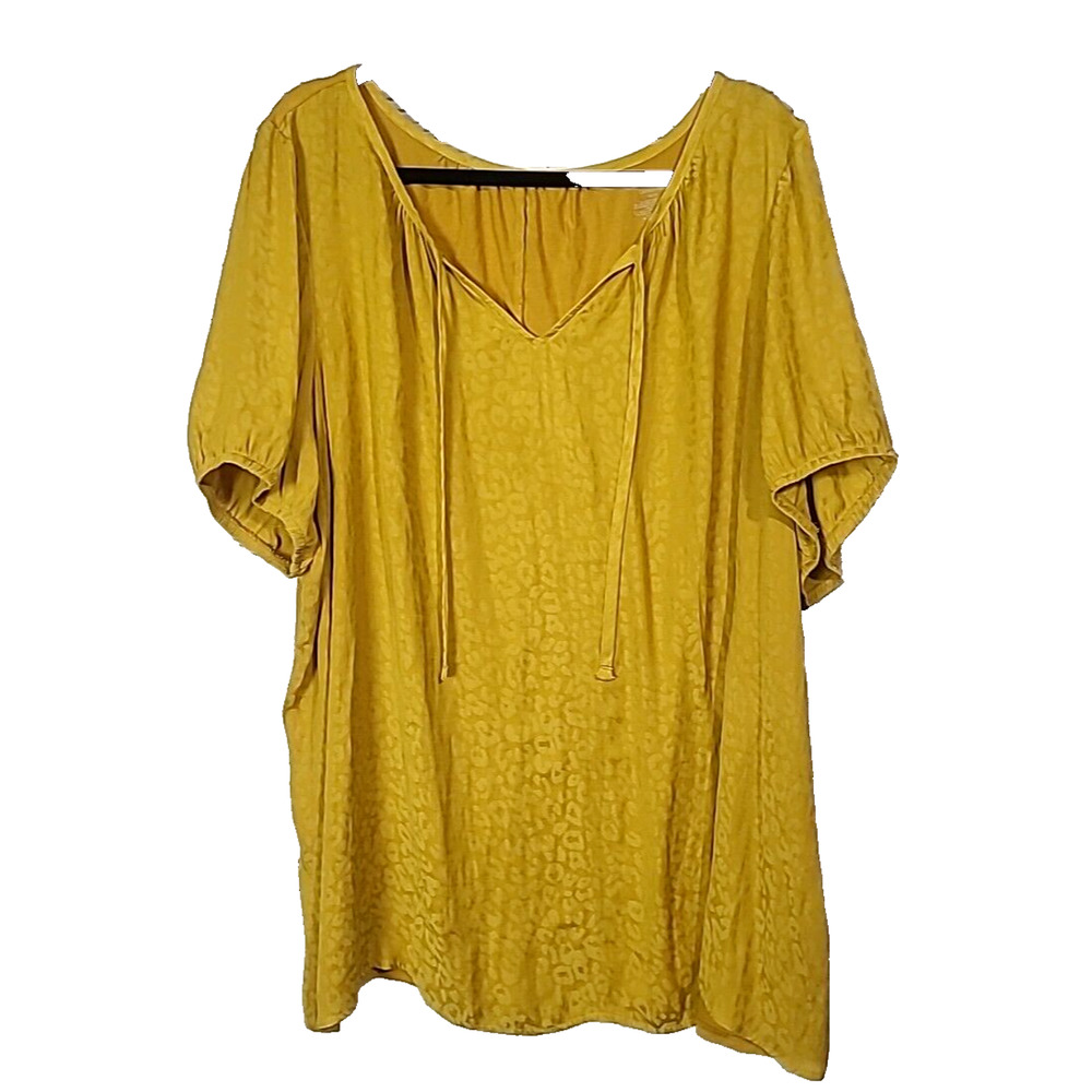 Lane Bryant Gold Leopard Print V-Neck Casual Swing Tee Top Womans Plus SZ 26/28
